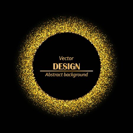 Black and gold background with circle frame and space for text. Vector glitter decoration, golden dust. eps10のイラスト素材
