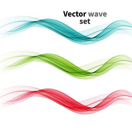 Set of vector blue, green, pink waves, horizontal wavy wave lines on a white background. Design element eps 10のイラスト素材