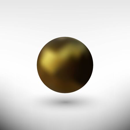 Gold sphere. Oil bubble isolated on white background. Golden glossy 3d ball or precious pearl. Yellow serum or collagen drops. Vector decoration element for skincare cosmetic package.のイラスト素材