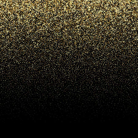 Gold glitter texture on a black background. Golden explosion of confetti. Golden grainy abstract texture on a black background. Design element. Vector illustrationのイラスト素材