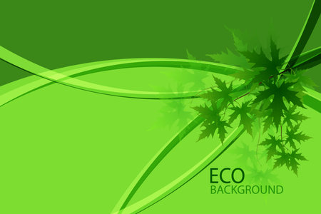 Green abstract background of smooth lines and green vector maple leaves, design element.のイラスト素材