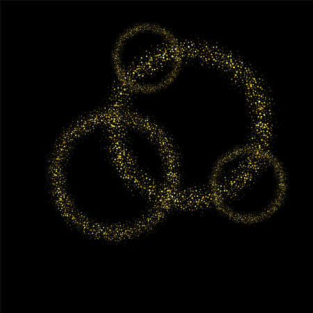 Sparkle glitter circle round shape frame. Glow dust in the air. Gold flow on dark background. Vector illustrationのイラスト素材