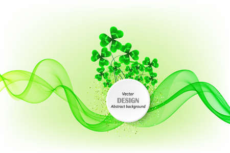 Abstract wavy wave background with green clover leaves. Vector illustrationのイラスト素材