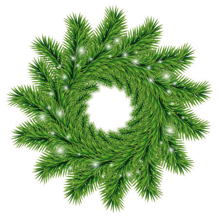 Christmas wreath of realistic Christmas tree branches Element for festive design isolated on white background Vector illustrationのイラスト素材