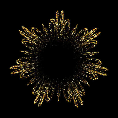 Gold glitter texture snowflake isolated on black background. Vector illustration.のイラスト素材