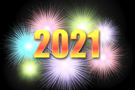 Merry Christmas and Happy New 2021 Yeardeisgn template with color Fireworks.