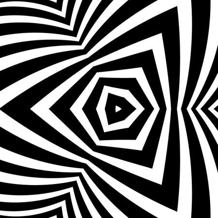 Decorative element, design template with striped black and white diagonal inclined lines. Background, texture with optical illusion effect. Moving tiles in op art styleのイラスト素材