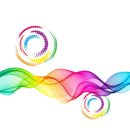 Horizontal color lines on halftone abstract background. Vector spectrum wave.のイラスト素材
