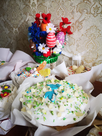 Easter Cakes - Traditional Kulich, Paska Easter Bread. Traditional Easter spring