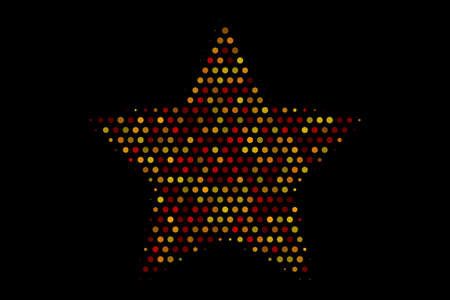Gold star isolated on black background . Vector halftone Design.のイラスト素材