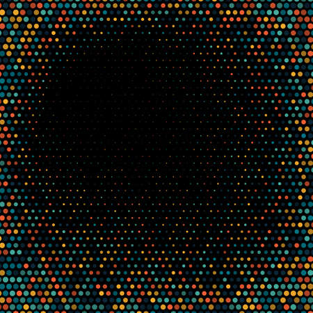 Abstract Design Color Halftone Dots Vector on Black Background, Frameのイラスト素材