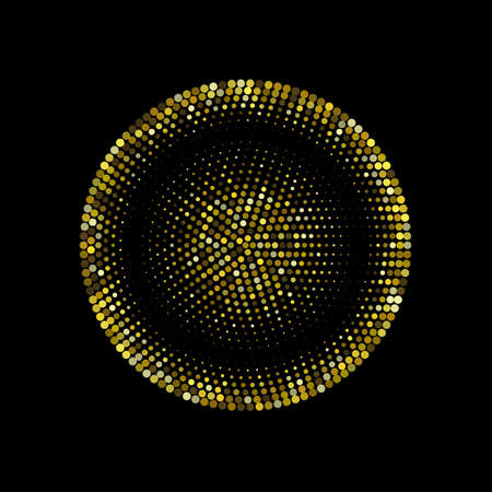 Gold glitter, golden dots halftone on dark background, round frame design elementのイラスト素材
