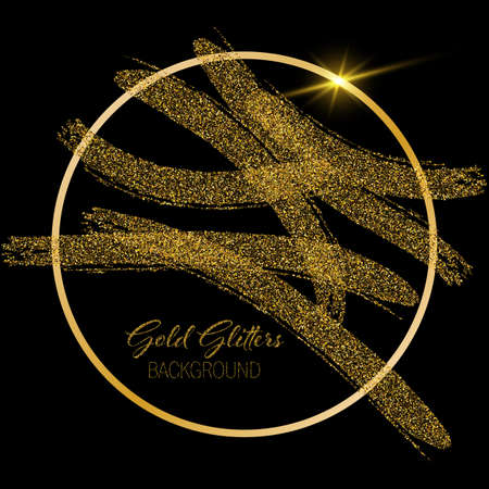 Gold Foil Stroke. Watercolor Texture Paint Stain Abstract Illustration. Shining brush stroke for you amazing design project.のイラスト素材