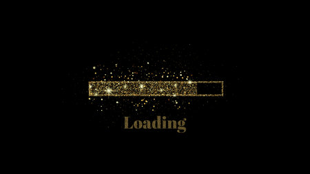 Loading progress bar. Golden glittering vector dust on black background.