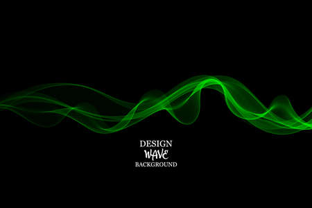 Green smooth transparent wave line style on black background, design elementのイラスト素材