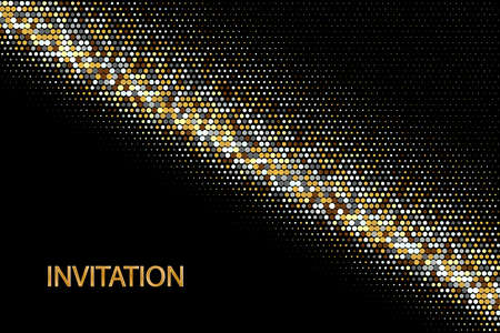 Abstract dark background of gold and silver dots, halftone design, invitationのイラスト素材