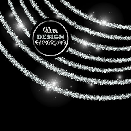 Silver sparkles on dark abstract background, vector silver dust stream, design elementのイラスト素材