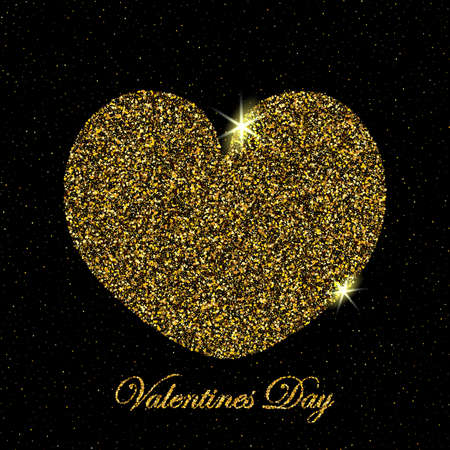 Golden heart made of small vector dust particles on a black background, valentine s day designのイラスト素材