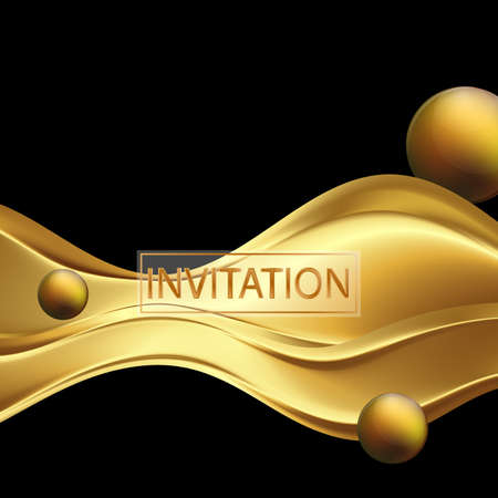 Bright shiny golden smooth wave with balls on a dark background. design elementのイラスト素材