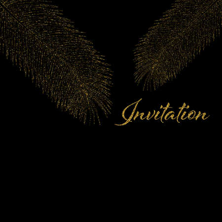 Festive abstract background of a palm tree branch from golden dust on a dark background, invitationのイラスト素材