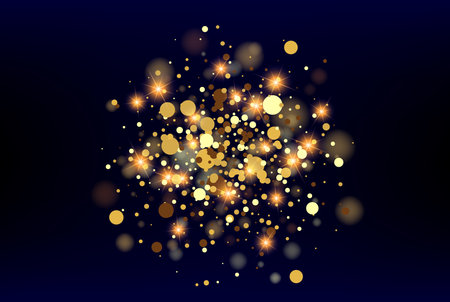 Shiny gold, gold dust scattering, gold dust bokeh on black background, festive magical poster designのイラスト素材