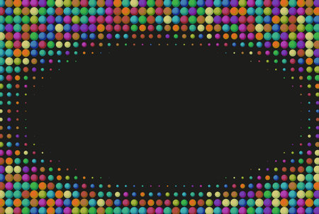 Abstract background with colored decorative circles, rainbow colored circles design on black backgroundのイラスト素材