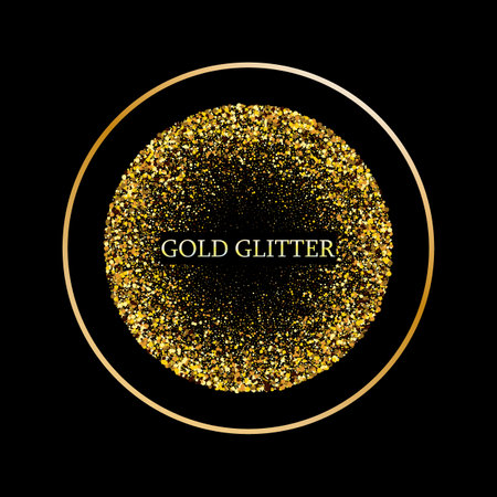 Abstract golden glowing background. Golden shiny pattern in the shape of a circle. Circle the golden dots. Vector illustrationのイラスト素材