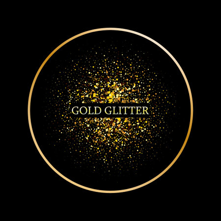 Abstract golden glowing background. Golden shiny pattern in the shape of a circle. Circle the golden dots. Vector illustrationのイラスト素材