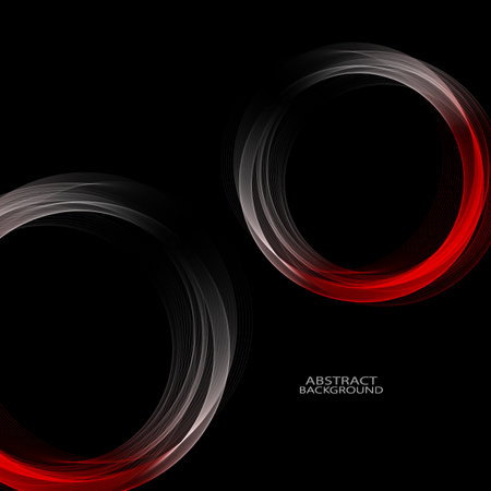 Red white round elegant transparent wave, red wave lines on black backgroundのイラスト素材