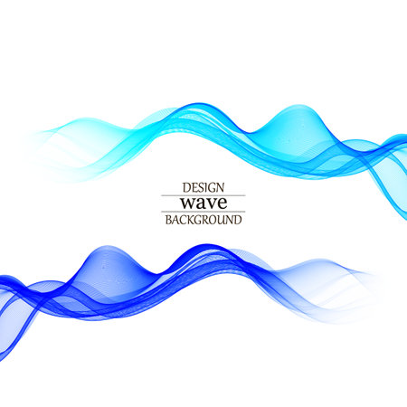Blue waves on a white background, horizontal blue lines, smoothly moving elegant wavesのイラスト素材