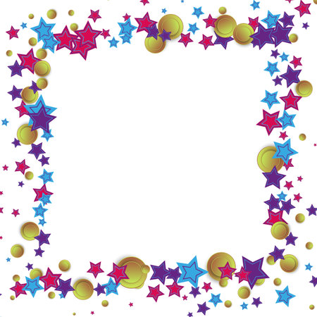 White vector background with stars and circles in blue and lilac, pink and yellow colorsのイラスト素材