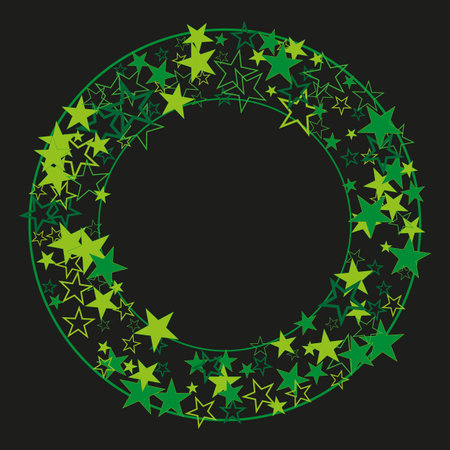 Round frame made of green stars on black background, design elementのイラスト素材