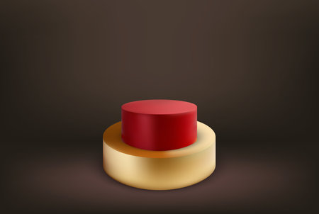 Realistic golden with red step stage, vector podium, pedestal, design elementのイラスト素材
