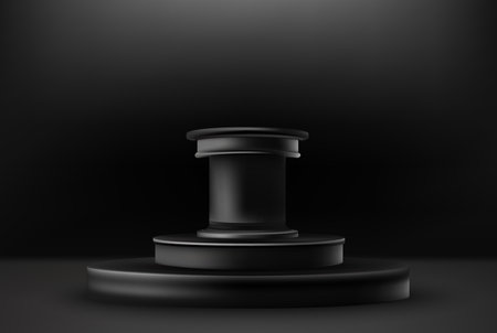 Abstract background with black stepped round pedestal, realistic podium, design elementのイラスト素材