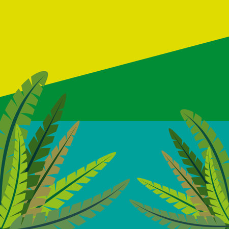 Painted tropical exotic vector bright leaves of abstract flowers in cartoon style.のイラスト素材