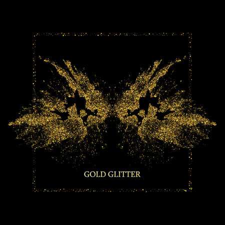Confetti explosion, gold dust particles. Sparkling shiny texture effect, design elements.のイラスト素材