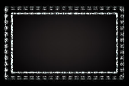Silver halftone on black background, festive background design of silvery bright dots in the form of a frameのイラスト素材