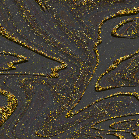 Golden vector dust on a black background, wavy lines of abstract background from golden particlesのイラスト素材