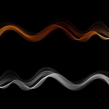 Horizontal transparent gold and silver waves on a black background, design elementのイラスト素材