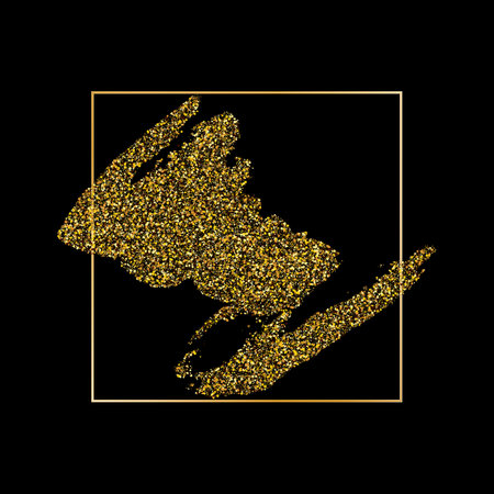 Gold dust on a black background, design element, gold dust brush in a gold frameのイラスト素材