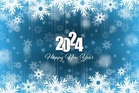 Winter background for the holidays, poster for 2024 with falling snowflakesのイラスト素材