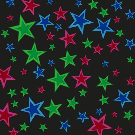 Dark abstract background with blue, green, and purple stars. Beautiful holiday backgroundのイラスト素材