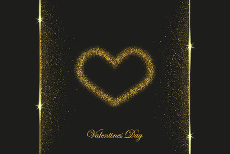 Gold dust on black background, Valentine s day poster design on black background with gold dust elementsのイラスト素材