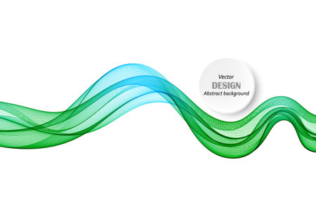 Green-blue lines of transparent smooth wave on a white background, design elementのイラスト素材