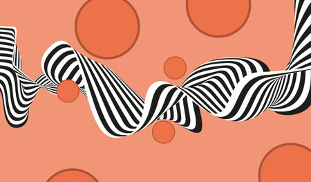 Striped black and white line vector on beige background, striped wave designのイラスト素材