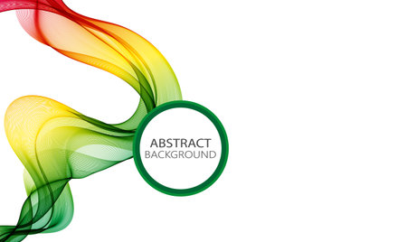 Colored bright wave on a white background, green yellow red wave linesのイラスト素材