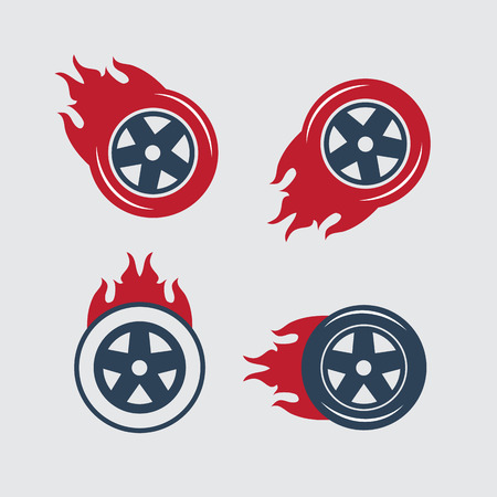 Racing flat labels set. Blaze and flash, auto transport, flame tireのイラスト素材