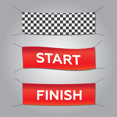 Start and finish textile banners vector set. Flag sport race, competition finishingのイラスト素材