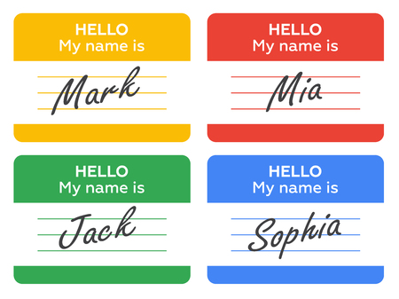 Name tag set. Hello my name is. card, Label sticker, introduce badge welcome, vector illustrationのイラスト素材