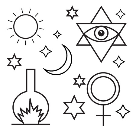 Alchemy, spirituality, occultism, chemistry, magic symbolsのイラスト素材